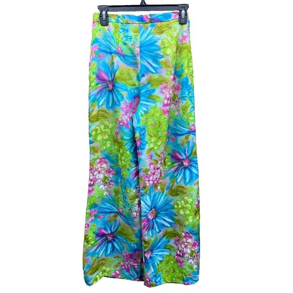 VINTAGE 70s Bright Floral Handmade Baby  Doll Tunic Pant Set Womens Bell Bottom - Picture 11 of 16